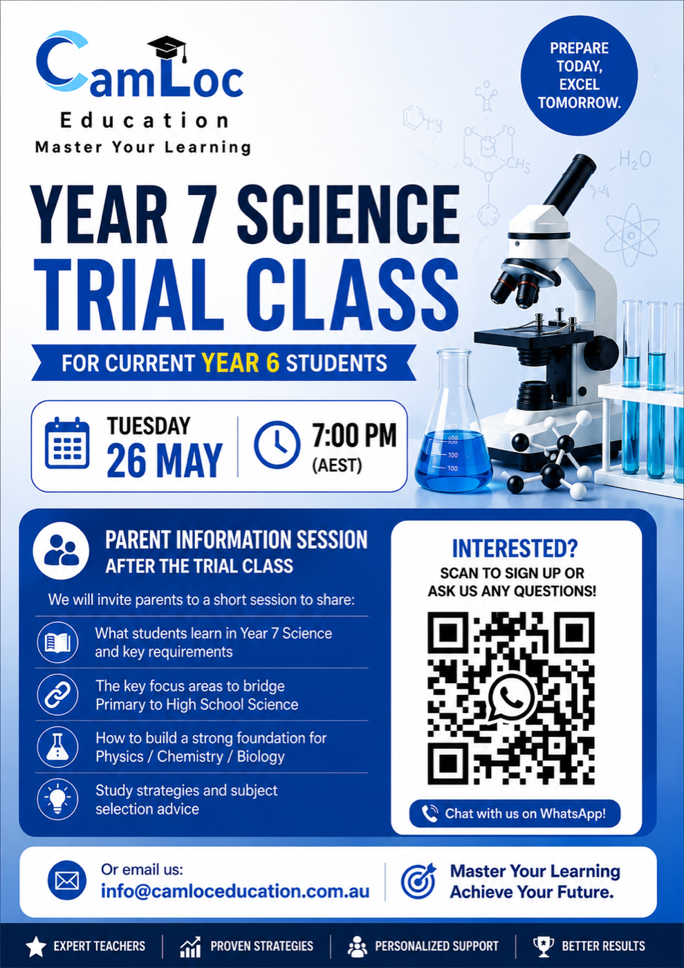 Year 7 Science Trial Class for Current Year 6 Students
