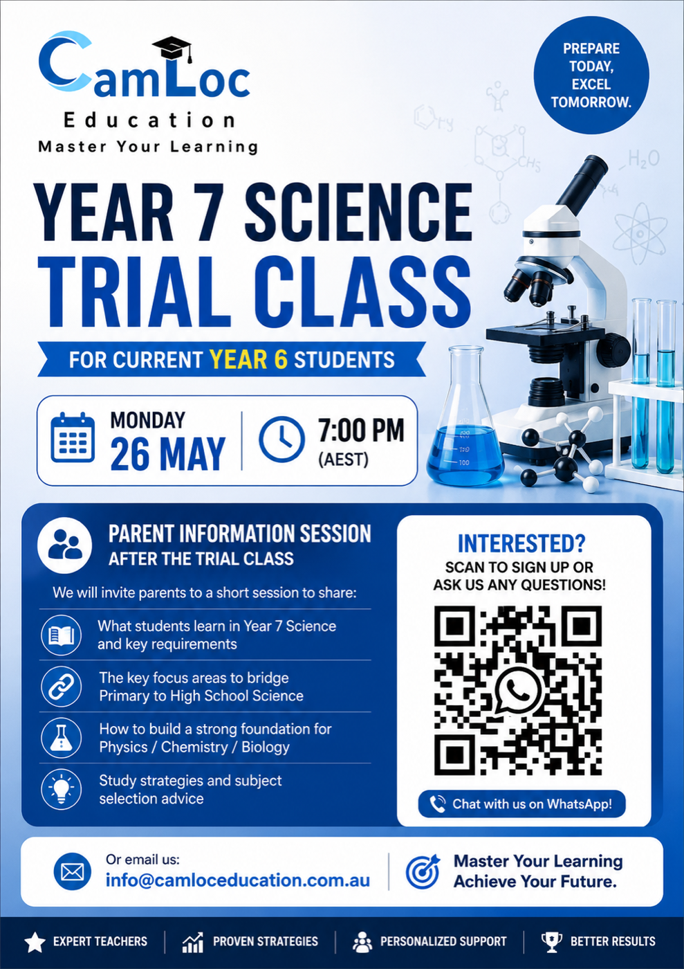 Year 7 Science Trial Class for Current Year 6 Students